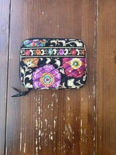 Vera Bradley Black Quilted Floral Zip Cosmetic/tablet Pouch w/Multicolor Blooms