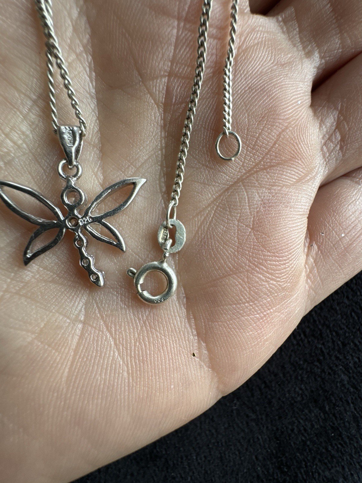 Sterling silver chain with a butterfly/dragonfly pendant image 6