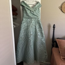Teri Jon by Rickie Freeman Metallic Floral Off-The-Shoulder Gown Sz12 MSRP 880