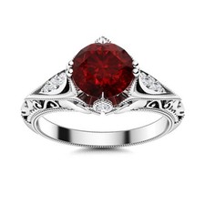 925 Sterling Silver 0.96 ctw Round Garnet Solitaire with Accents Wedding Ring