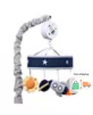 Milky Way Blue/Gray Celestial Space with Rocket and Planets Baby Crib Mobile