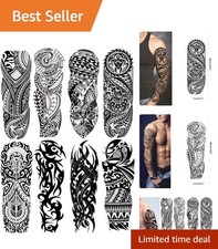 Tribal Tattoo Sleeves for Men, 8-Sheet Large Temporary Tattoos Women Black To...