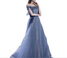 Womens Off Shoulder Sapphire Blue Evening Dress Long Formal Gown