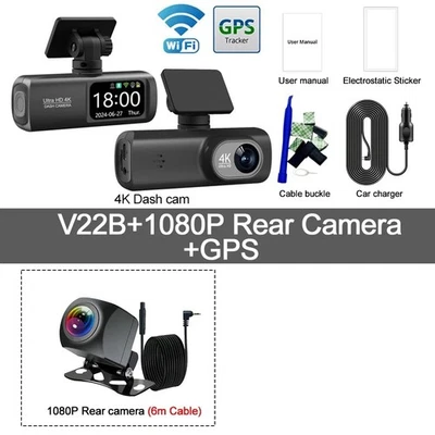 4K Dash Cam Front and Rear View 170° Car Camera Night Vision With 64GB Card - Image 1 of 4
