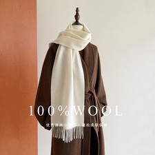 100 Wool Scarf for Women Solid Color Tassel Winter Shawl Warm Knit Wrap