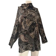 Susan Graver Paisley Print Mock Neck Long Sleeve Tunic Top 3X Cozy Warm Elegant