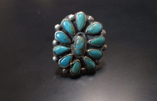 Vintage Native American Navajo Sterling Silver Turquoise Cluster Ring Sz 7.75