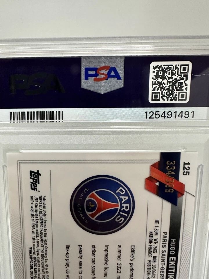 2022-23 Topps Chrome UEFA Hugo Ekitike Rookie Neon Green X-Fractor 334/399 PSA 9 - Image 4 of 4