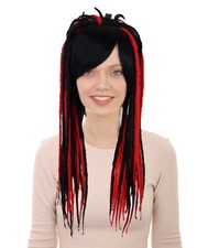 Women s Long Straight Black and Red Rasta Dre...