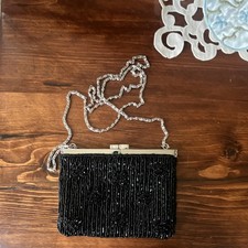 La Regale LTD. Black Beaded Evening Bag with Chain Strap for Formal Occasion
