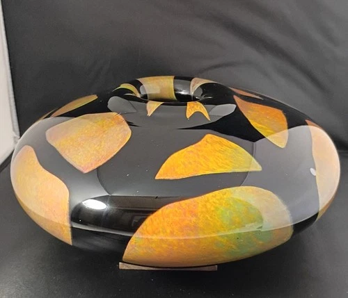 Vintage Hand Blown Dale Tiffany Bonfire Squat Decorative Vase Fused Art Glass