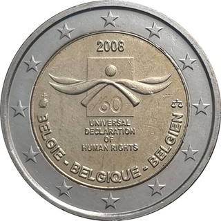 PIÈCE 2€ BELGIQUE COMMÉMORATIVE 2008 DROITS DE L'HOMME