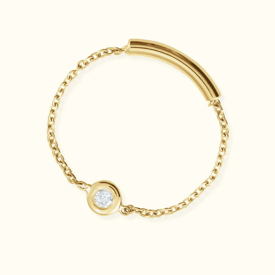 14ct Solid Yellow Gold 0.02 CT Natural Diamond Bezel-Set Chain Ring-Gift for Her - Image 2 of 4