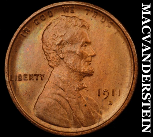 1911-S Lincoln Wheat Cent- Choice Gem Brilliant Uncirculated+++ Luster #J2824