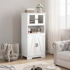 Bathroom Cabinet, White Storage Cabinet with Glass Doors and Adjustable Shelves