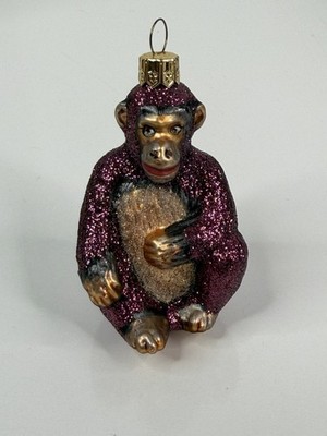 Handcrafted Glass Blown Monkey Chimpanzee Ornament Glitter Christmas Poland