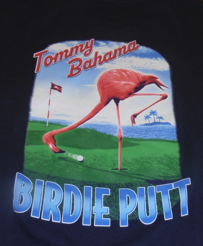NEW- TOMMY BAHAMA "BIRDIE PUTT" GOLF FLAMINGO S/S POCKET NAVY T-SHIRT MEN'S 2XL