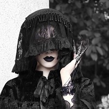 Black Covered Lace Headband Gothic Half-face Veil Cosplay Headwear Halloween Hat