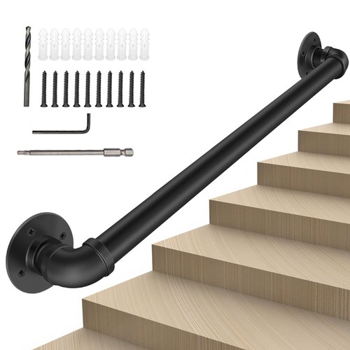 100CM Handlauf Treppengeländer Geländer Wandhandlauf Wasserrohr Handlauf Schwarz - Bild 3 von 11