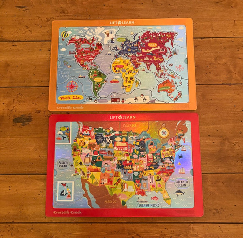 2 Crocodile Creek LIFT & LEARN United States & World Cities Holographic Puzzles
