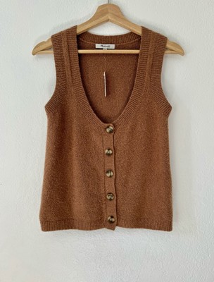 MADEWELL kneale brown tan button down vest   Cotton mix/merino wool  NWT