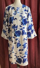 HOBBS London dress White blue floral print  Women’s size 12