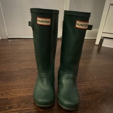 Hunter Green Unisex Kids Rain Boots Rubber Pull On US 3 UK 2 EU 34