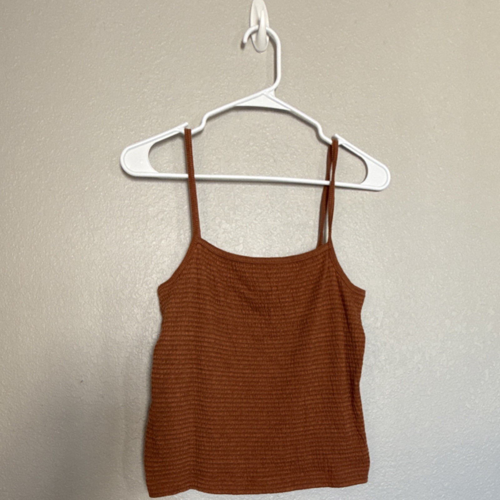 Madewell Women's Brown Ribbed Square Neck Spaghetti Strap Camisole Tank Top S