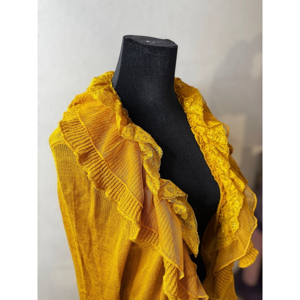 Cárdigan largo Monroe & Main amarillo con volantes de encaje Y2K plumero de hadas caprichoso Foto 4 de 4