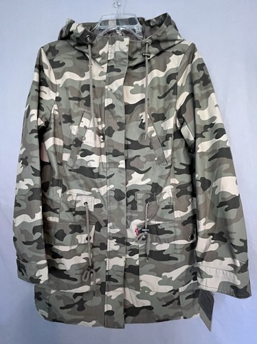 Levis Camouflage Jacket Womens Medium Pockets Casual Collared Hooded Canvas New - Picture 13 of 14