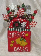 Christmas Button Bouquet in "Jingle Bells" container, OOAK home decor