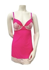 Victoria  s Secret Hot Pink Lace Trim Padded Chemise Slip Babydoll 34D Adjustable