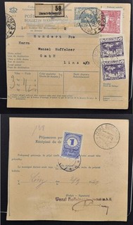CZECHOSLOVAKIA to AUSTRIA 1920 Imperforate/Perf Mix on Parcel Card LIBEREC to...