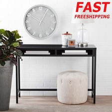 Student Desk Sleek Black Finish Metal Frame  Legs 2 Open Shelving Stylish Black