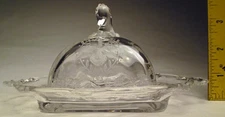 Vintage Orchid Etching Elegant Glass Clear Square Covered Butter Dish 1940-1957