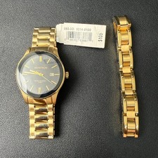 MSRP 105 Armitron 20/5374GP Men's Gold Tone Watch w/ Bracelet Set New Battery