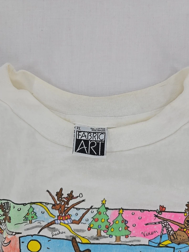 Camiseta Gráfica Arte Tela Vintage Blanca XL Rudolph Reindeers Anillo Águila Navidad Foto 3 de 4