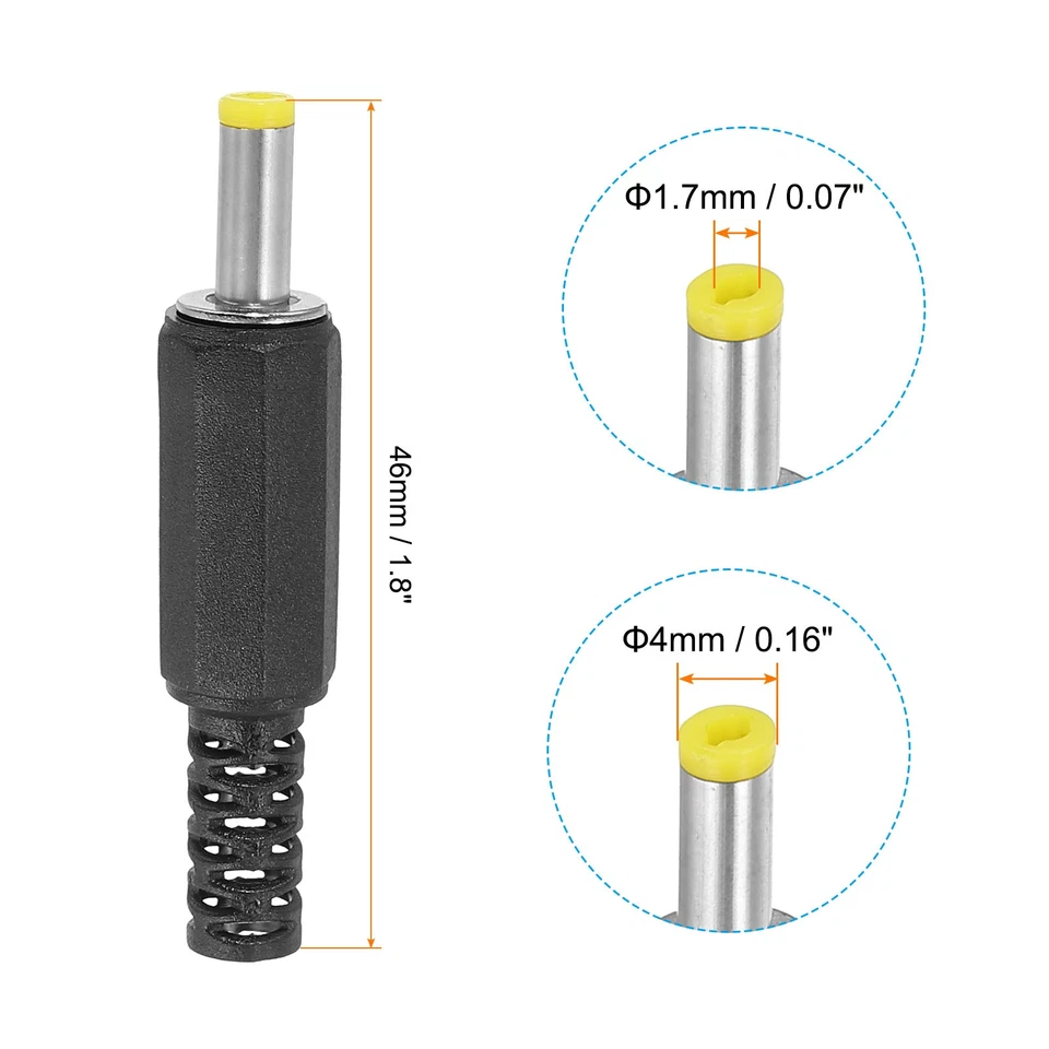 4x1.7mm DC Male Plug Power Supply Ends, 15 Pack DIY DC Barrel Connector, Yellow - Image 2 of 4