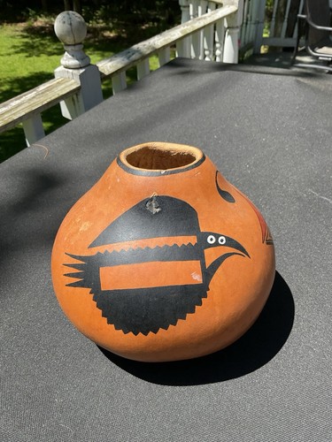 Vintage ROBERT RIVERA Signed Hand Painted Gourd Hopi Crow Native Artist
