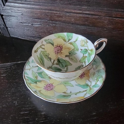 Lovely Vintage Tuscan Fine English Bone China Yellow Flowers Tea Cup Saucer