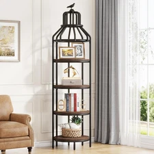 4-Tier Narrow Tall Bookshelf for Living Room, Rustic Small Corner Display Shelf
