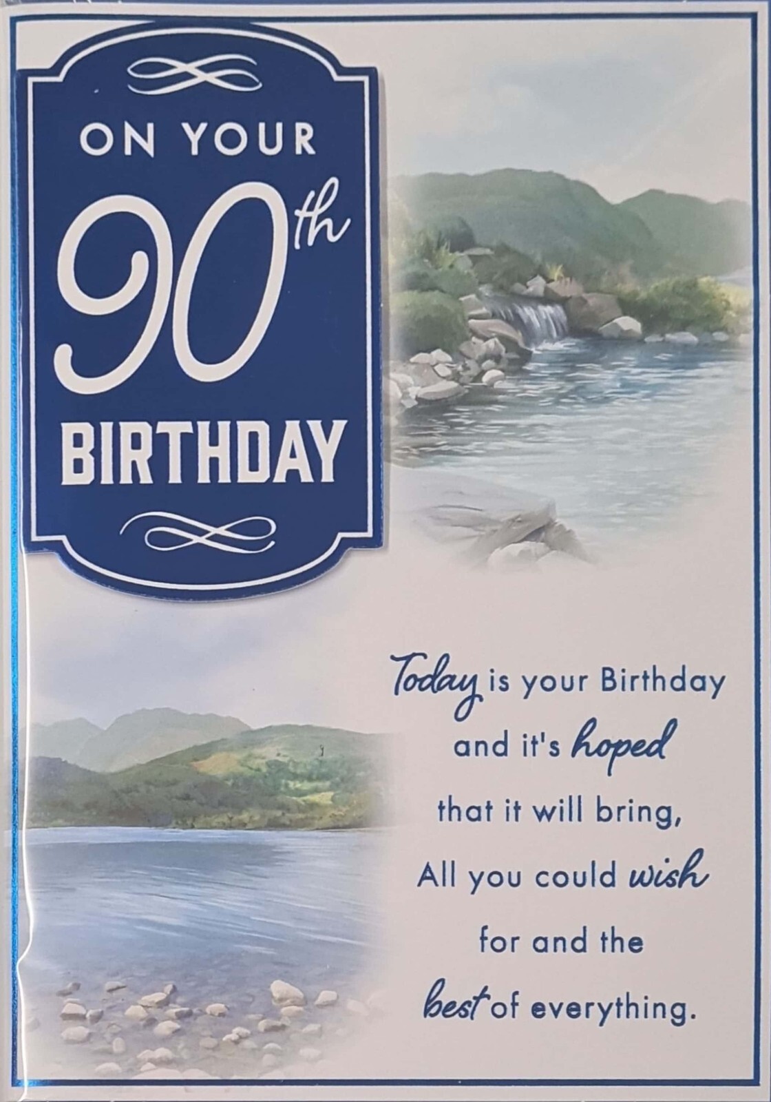 Happy 90th Birthday Card 90 Today Countryside Lake Stream Peaceful Scenery