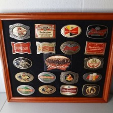 Anheuser Budweiser Beer Belt Buckles Framed Set Of 18 Bradford Exchange Numbered
