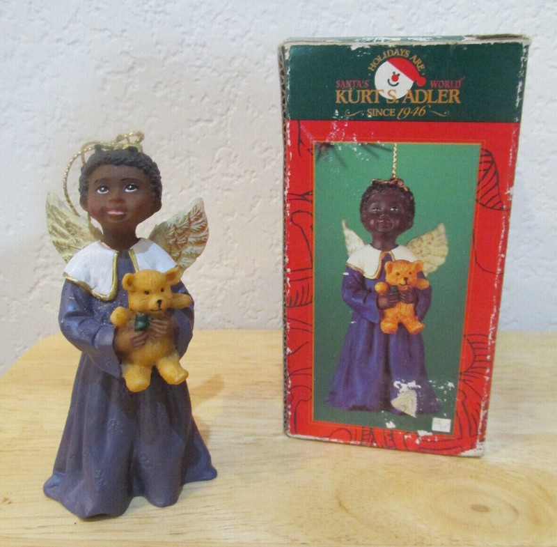 KURT ADLER AFRICAN AMERICAN GIRL ANGEL CHRISTMAS ORNAMENT WITH ORIGINAL BOX