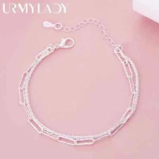 925 Sterling silver beautiful double chain bracelets for women fashion Jewelry