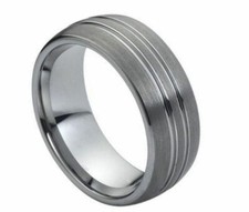 Free Engraving - Tungsten Carbide Domed Brushed w. Groves Wedding Band Ring