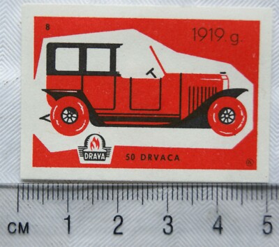 Vintage Matchbox Label - Drava - Vintage Car - 1919g