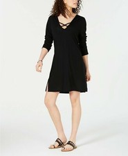 Miken Swimsuit Cover-Up Dress Size Medium Black Hooded Long Sleeve NEW