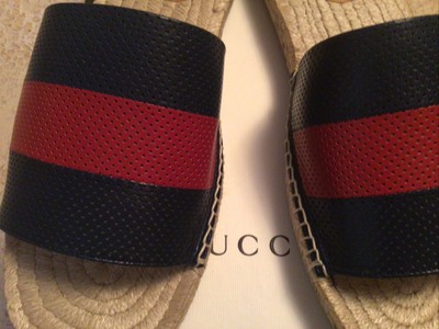 New Authentic Gucci Mens Web NAVY/RED Espadrilles Multi  display picture 3
