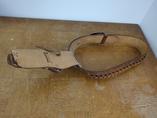 Vintage Handmade Leather Pistol Belt Ammo Holster 32/34 - Right Hand - Cowboy - Foto 5 di 7